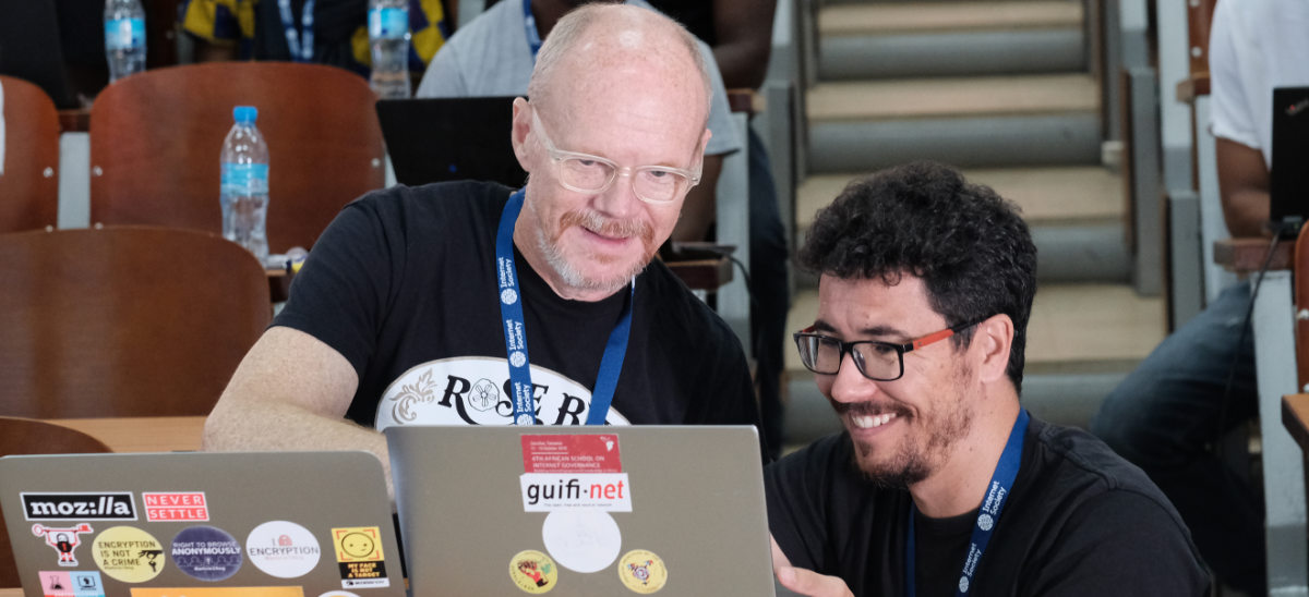 Steve Song (left) and Carlos Rey Moreno at the 4th annual Summit on Community Networks in Africa at the University of Dodoma, Tanzania, on 29 October 2019. Photo ⓒ Nyani Quarmyne