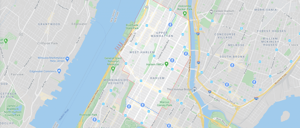 Map of Harlem in New York City