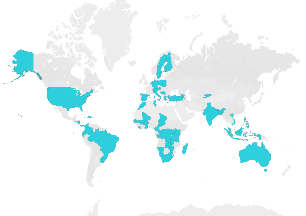 Map of the Internet Society Foundation's global project coverage in 2022