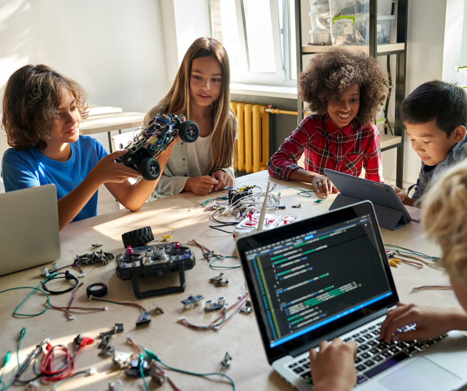 Students using a computer.