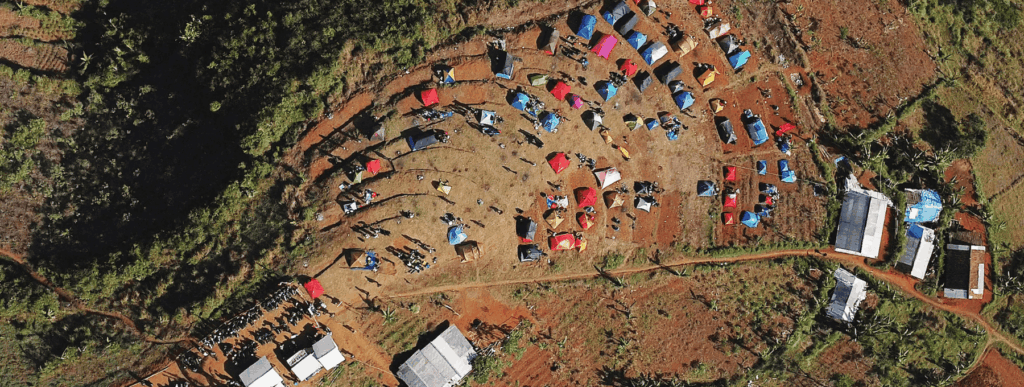 Image of a campsite in Indonesia with emergency tents.