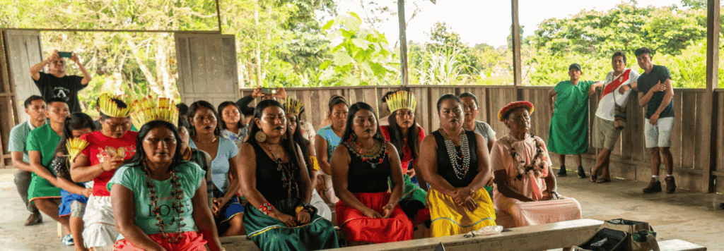 A group of indigenous women is attending a meeting.